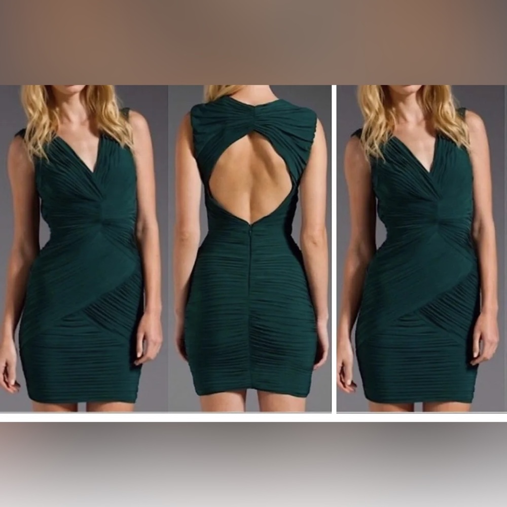 BCBGMaxAzria Green Bodycon Ruched Dress